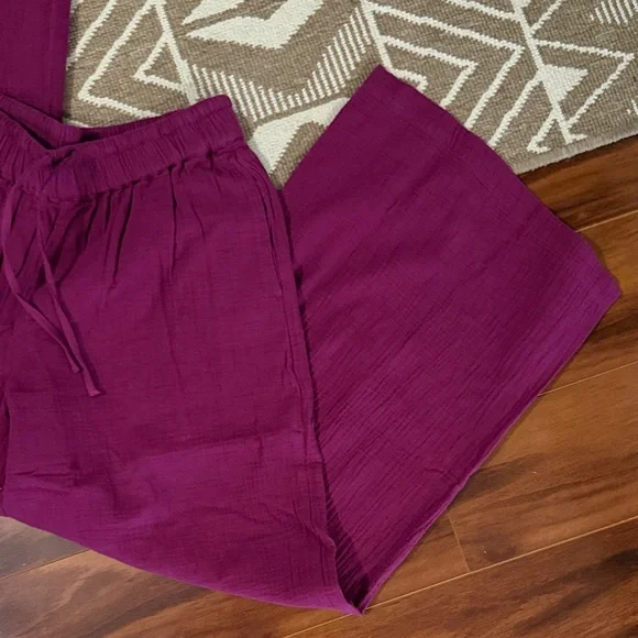 New PACT Coastal organic double gauze split hem wide leg Purple Pants Medium - Picture 2 of 5